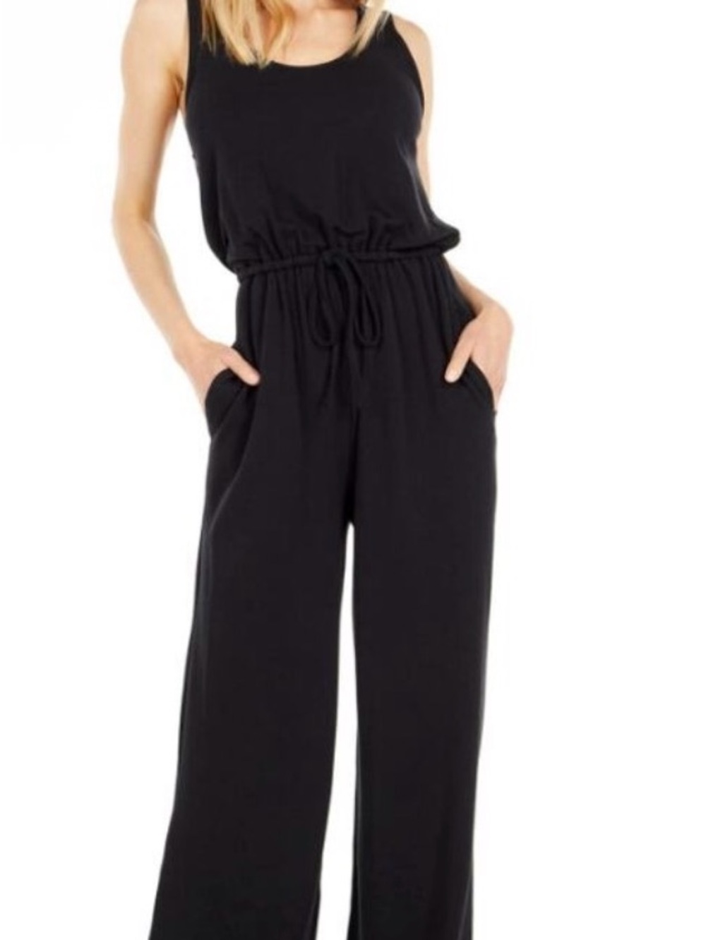 Barefoot dreams Black Wide-Leg Drawstring Jumpsuit- L